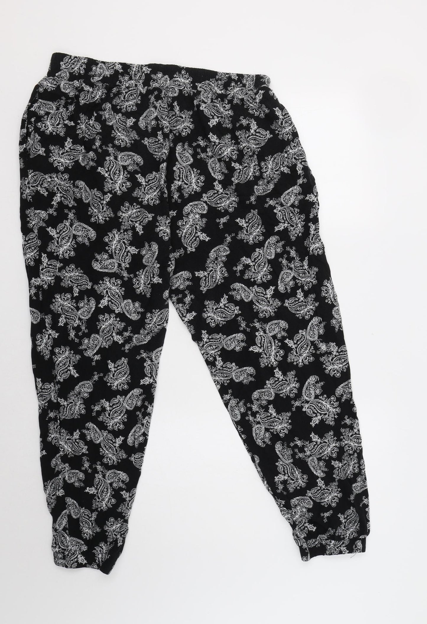 New Look Womens Black Paisley Viscose Trousers  Size 16 L28 in Regular