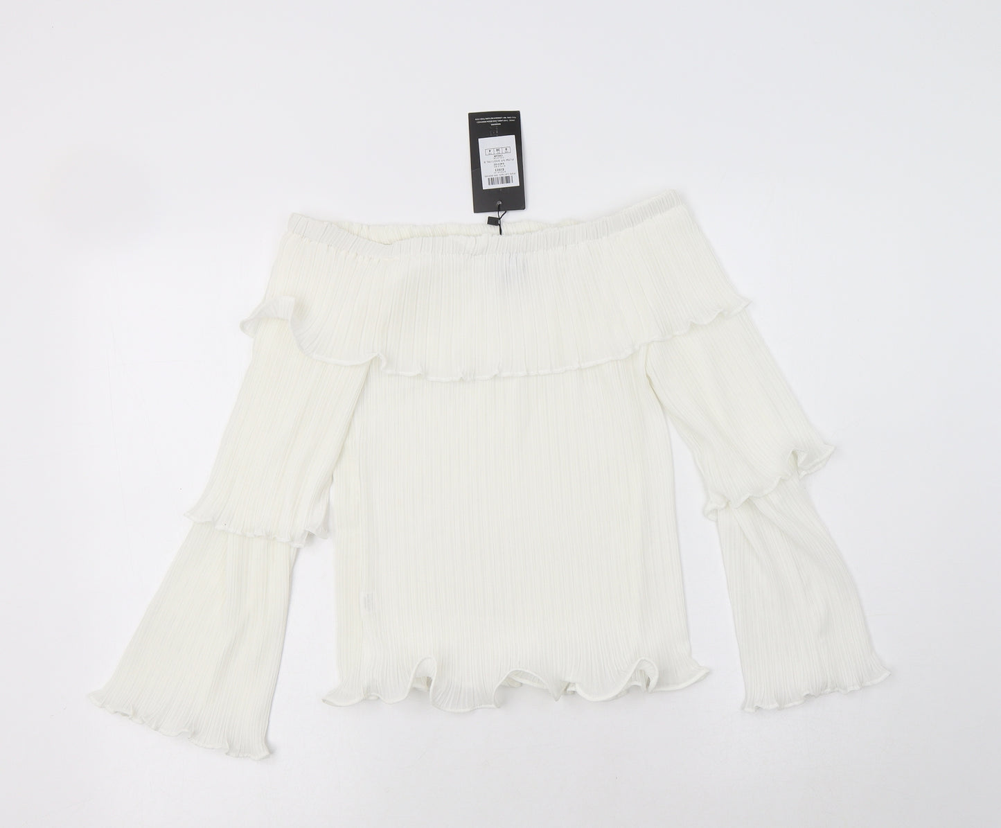 PRETTYLITTLETHING Womens White  Polyester Basic Blouse Size 8 Off the Shoulder