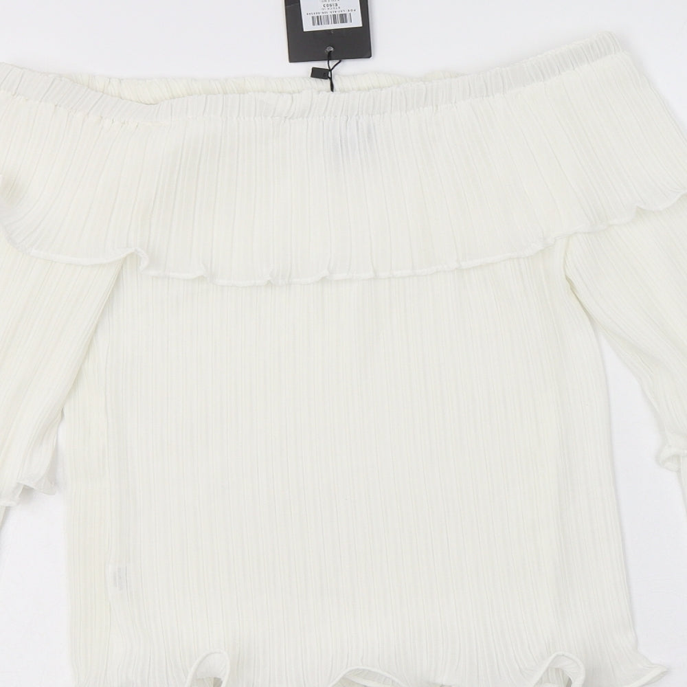 PRETTYLITTLETHING Womens White  Polyester Basic Blouse Size 8 Off the Shoulder