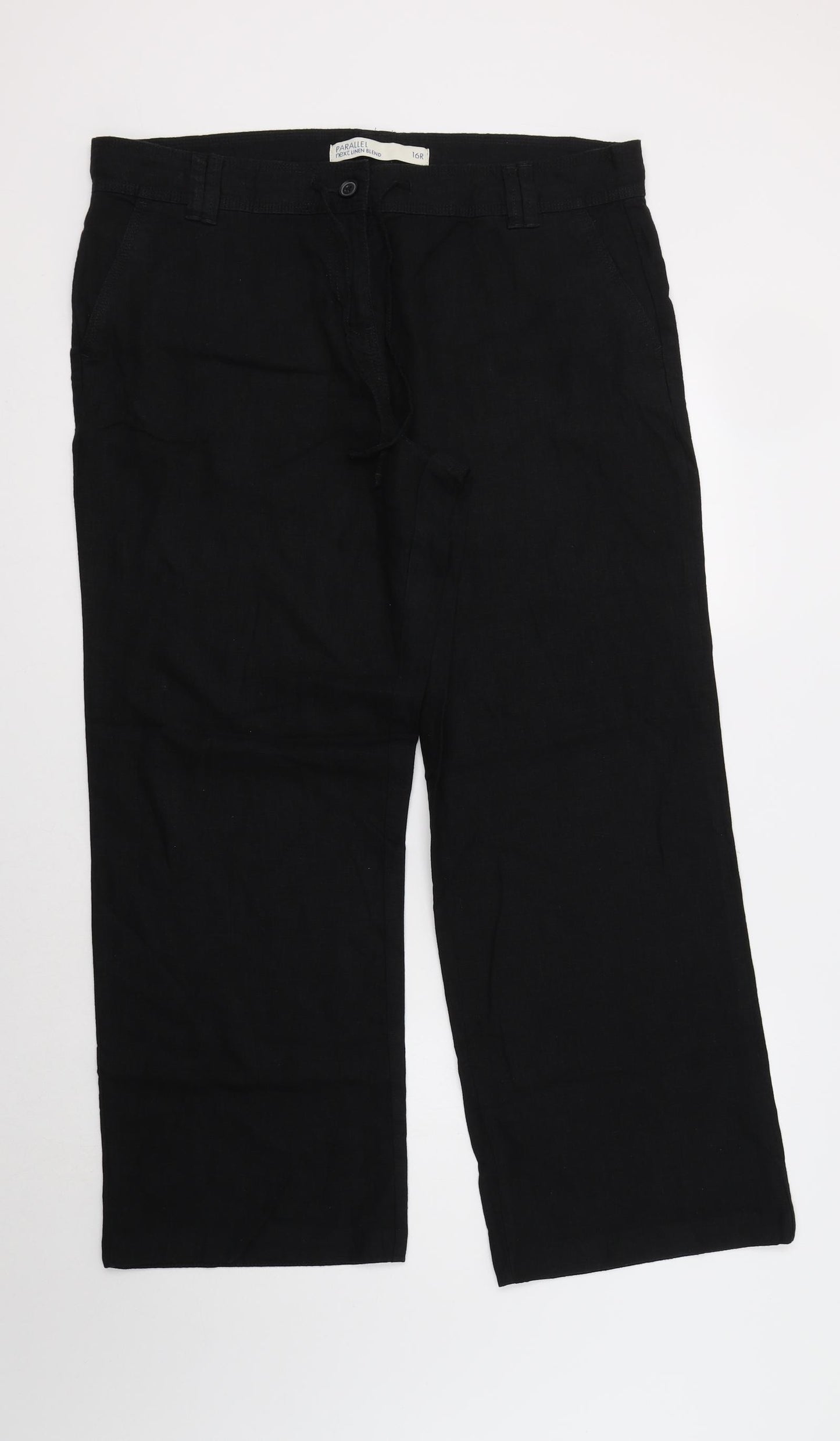 NEXT Womens Black  Linen Trousers  Size 16 L29 in Regular Button