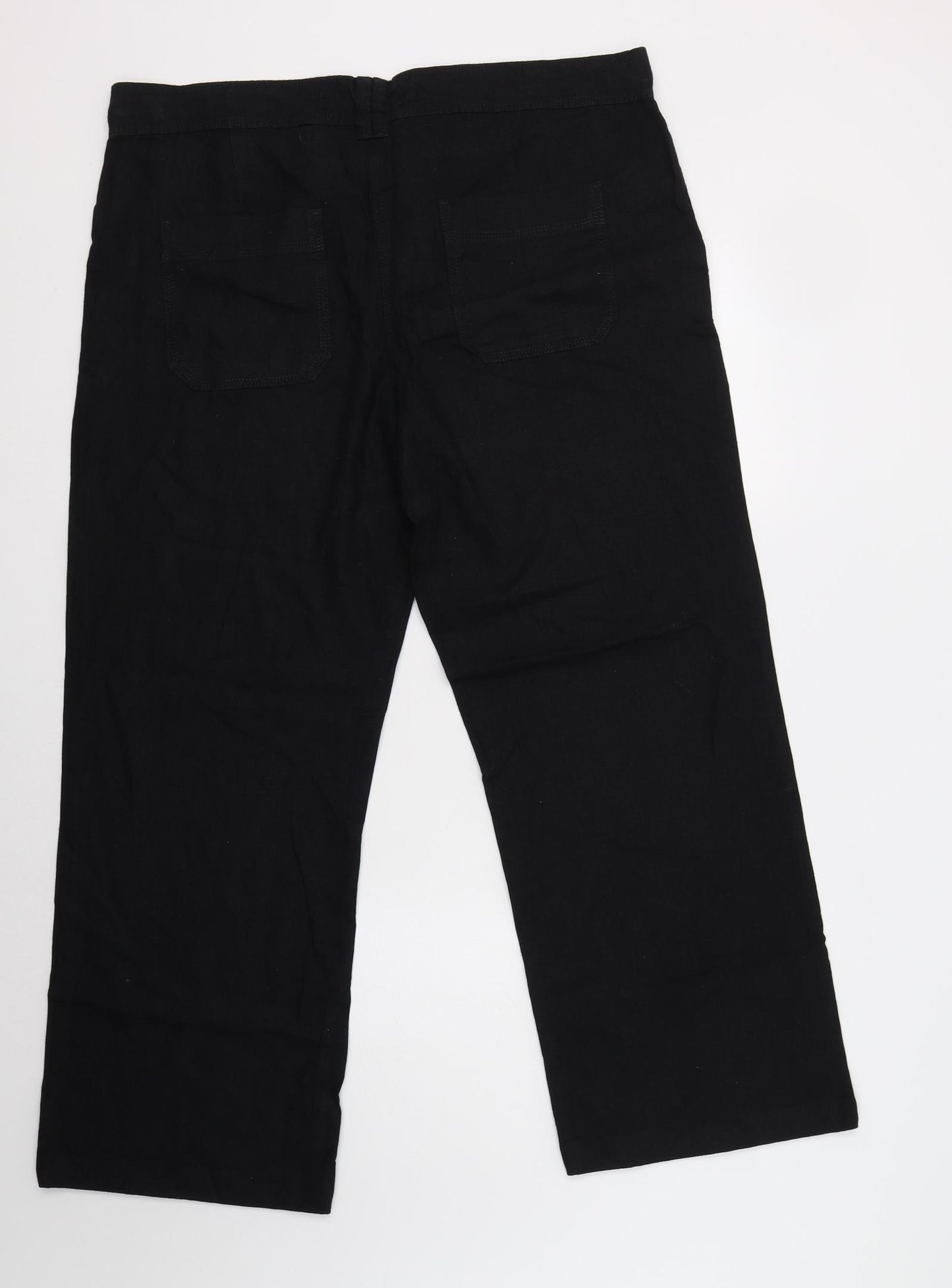 NEXT Womens Black  Linen Trousers  Size 16 L29 in Regular Button