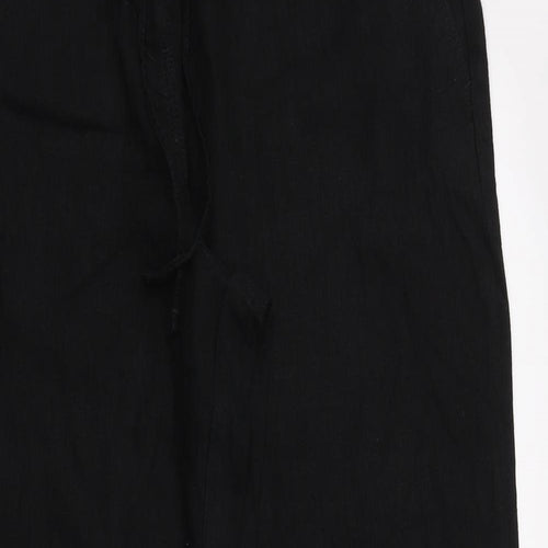 NEXT Womens Black  Linen Trousers  Size 16 L29 in Regular Button