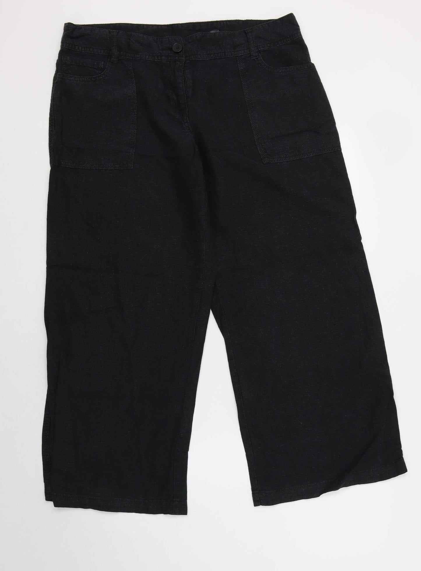 NEXT Womens Black  Linen Trousers  Size 14 L27 in Regular