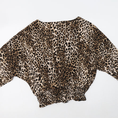 F&F Womens Brown Animal Print Viscose Basic Blouse Size 14 Round Neck