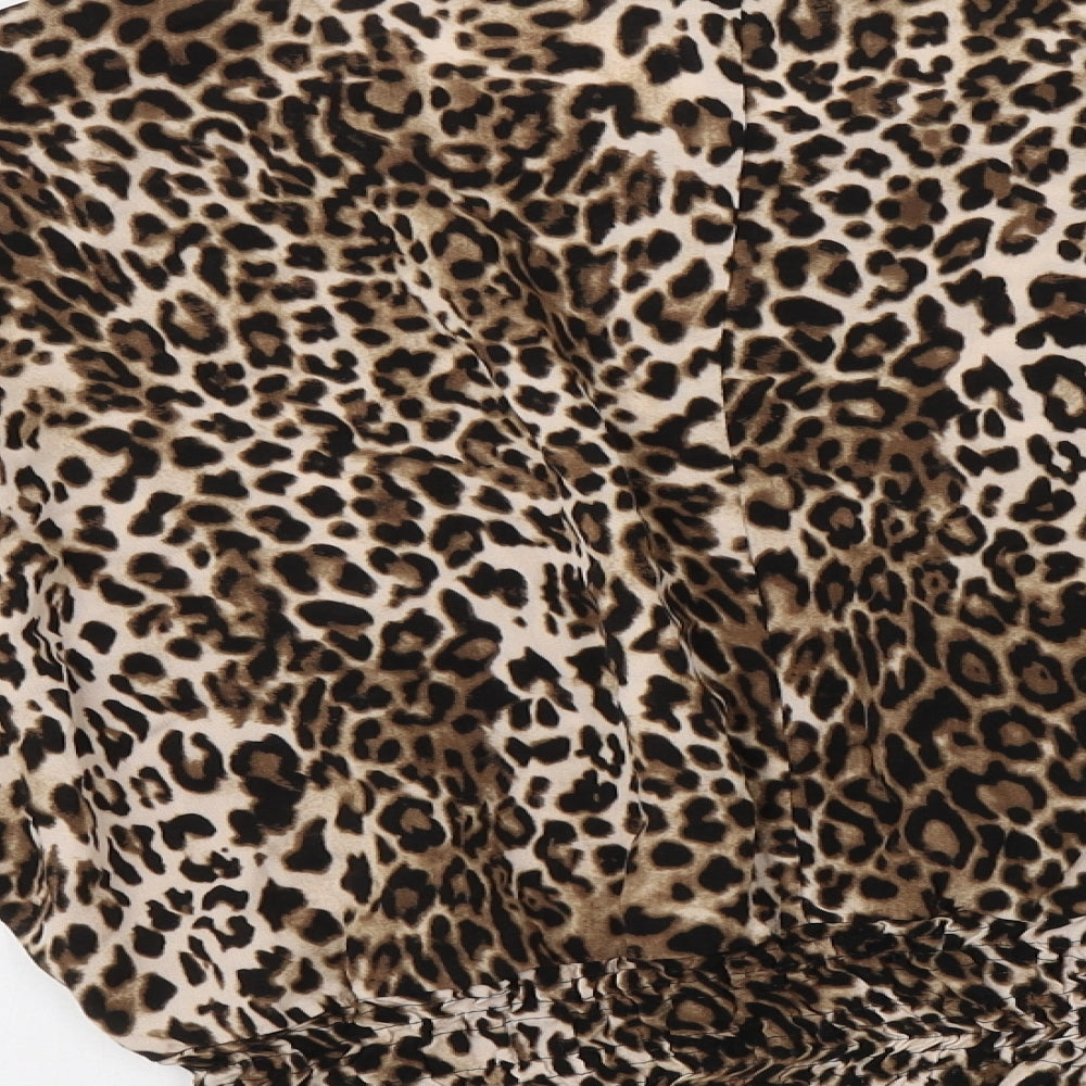 F&F Womens Brown Animal Print Viscose Basic Blouse Size 14 Round Neck