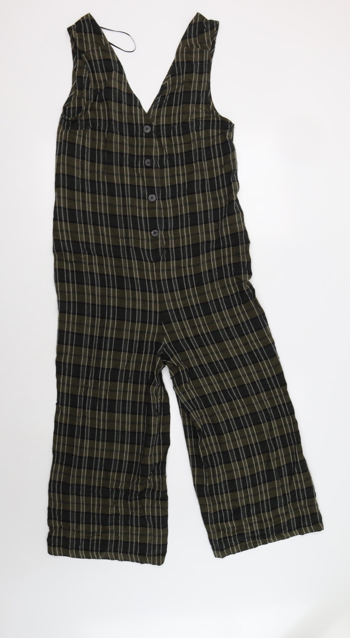 Zara Womens Green Check Viscose Jumpsuit One-Piece Size S  Button