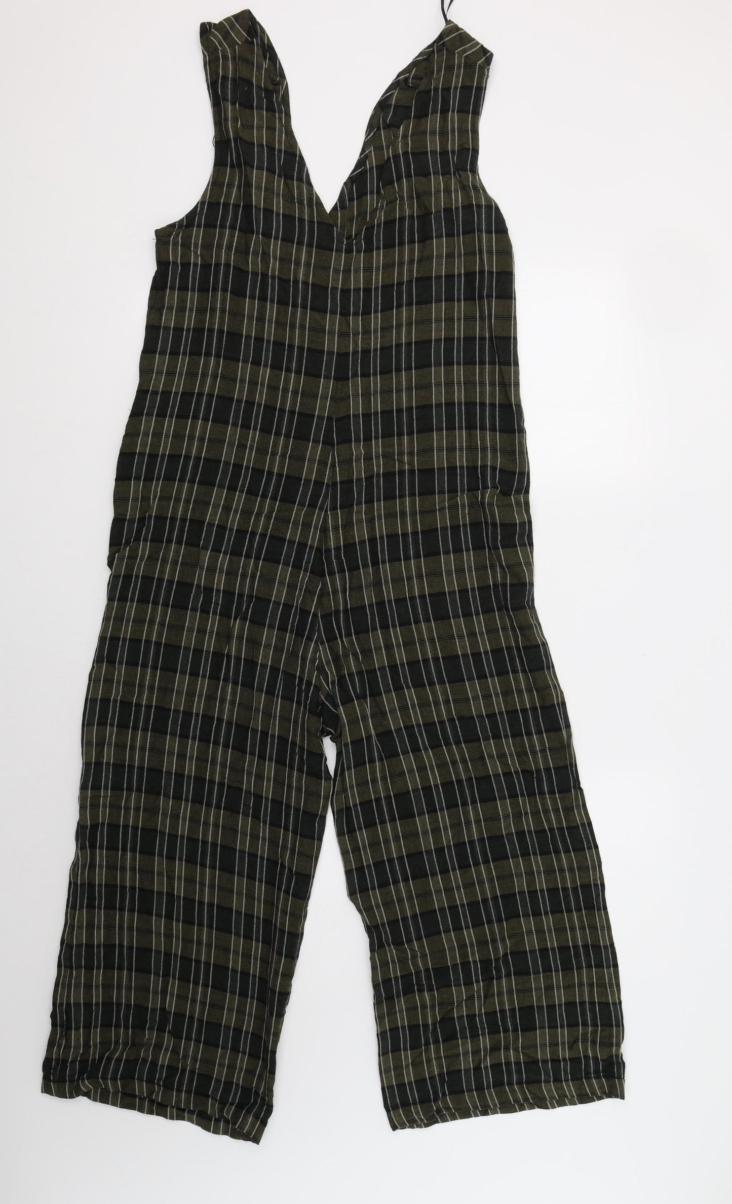 Zara Womens Green Check Viscose Jumpsuit One-Piece Size S  Button