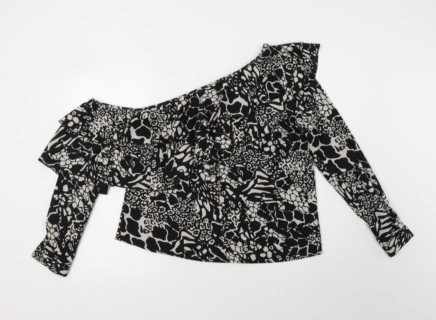 Boohoo Womens Black Floral Polyester Basic Blouse Size 14 Off the Shoulder
