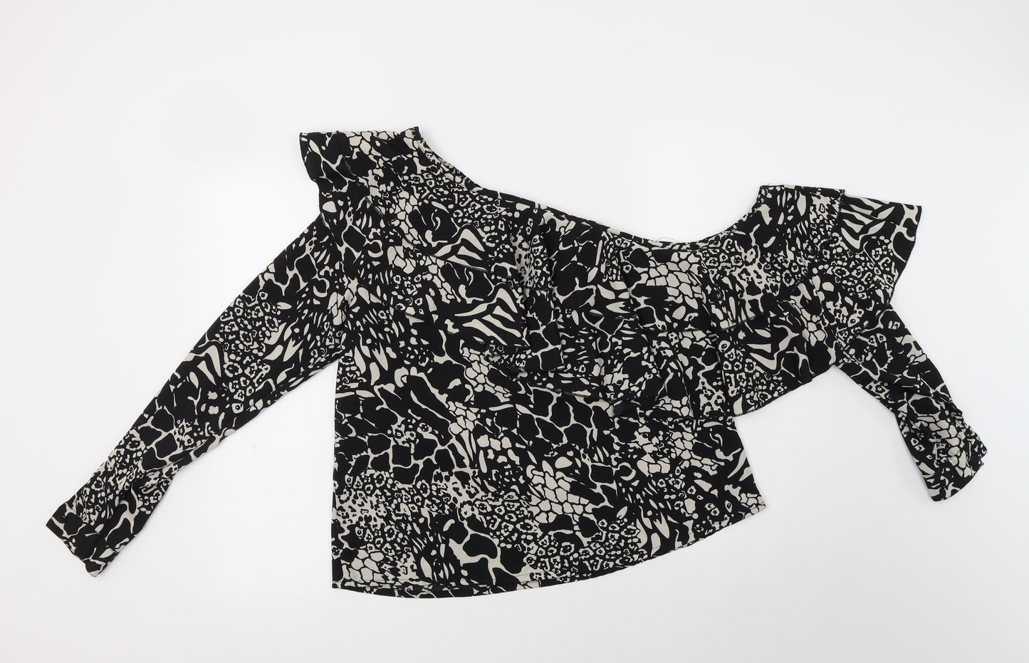 Boohoo Womens Black Floral Polyester Basic Blouse Size 14 Off the Shoulder