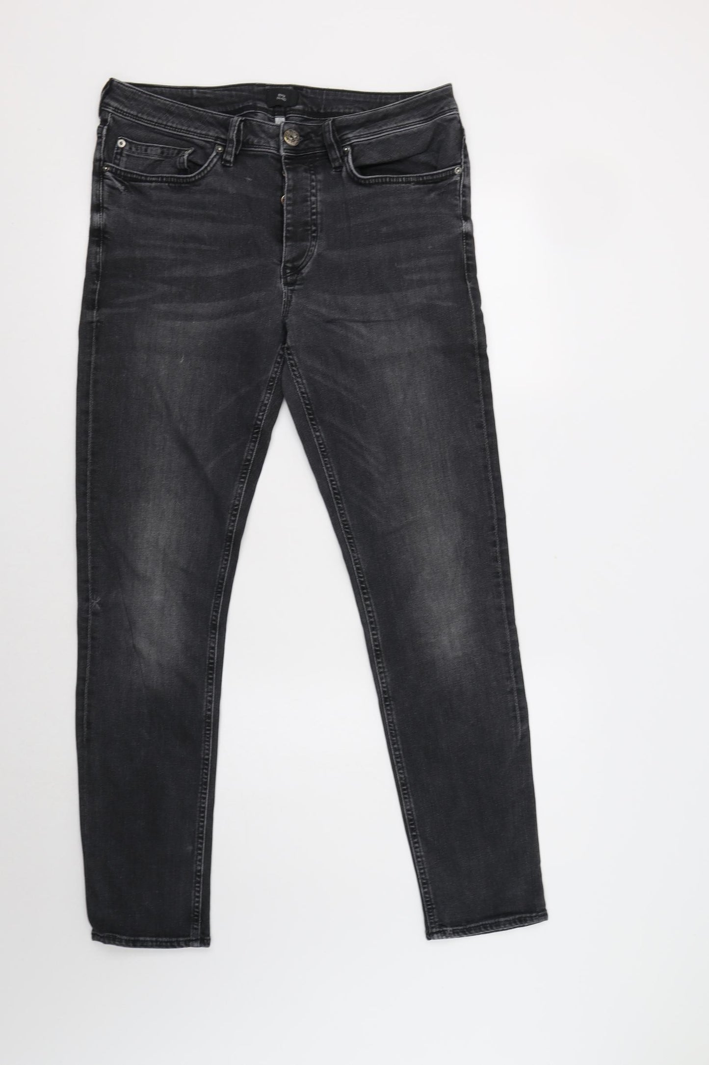 River Island Mens Grey  Cotton Skinny Jeans Size 32 L32 in Regular Button