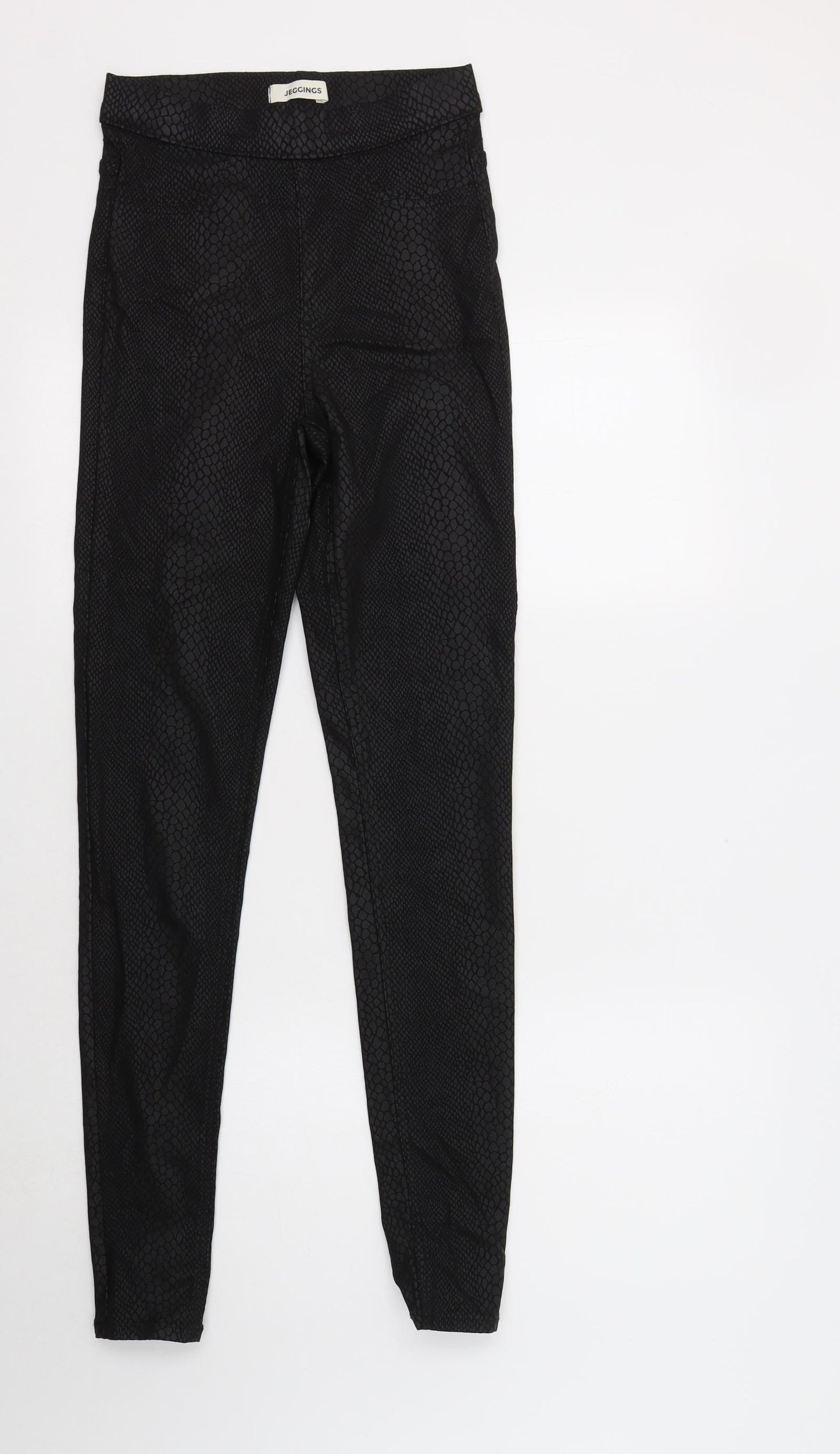 M&S Womens Black Animal Print Viscose Jegging Trousers Size 8 L32 in Regular