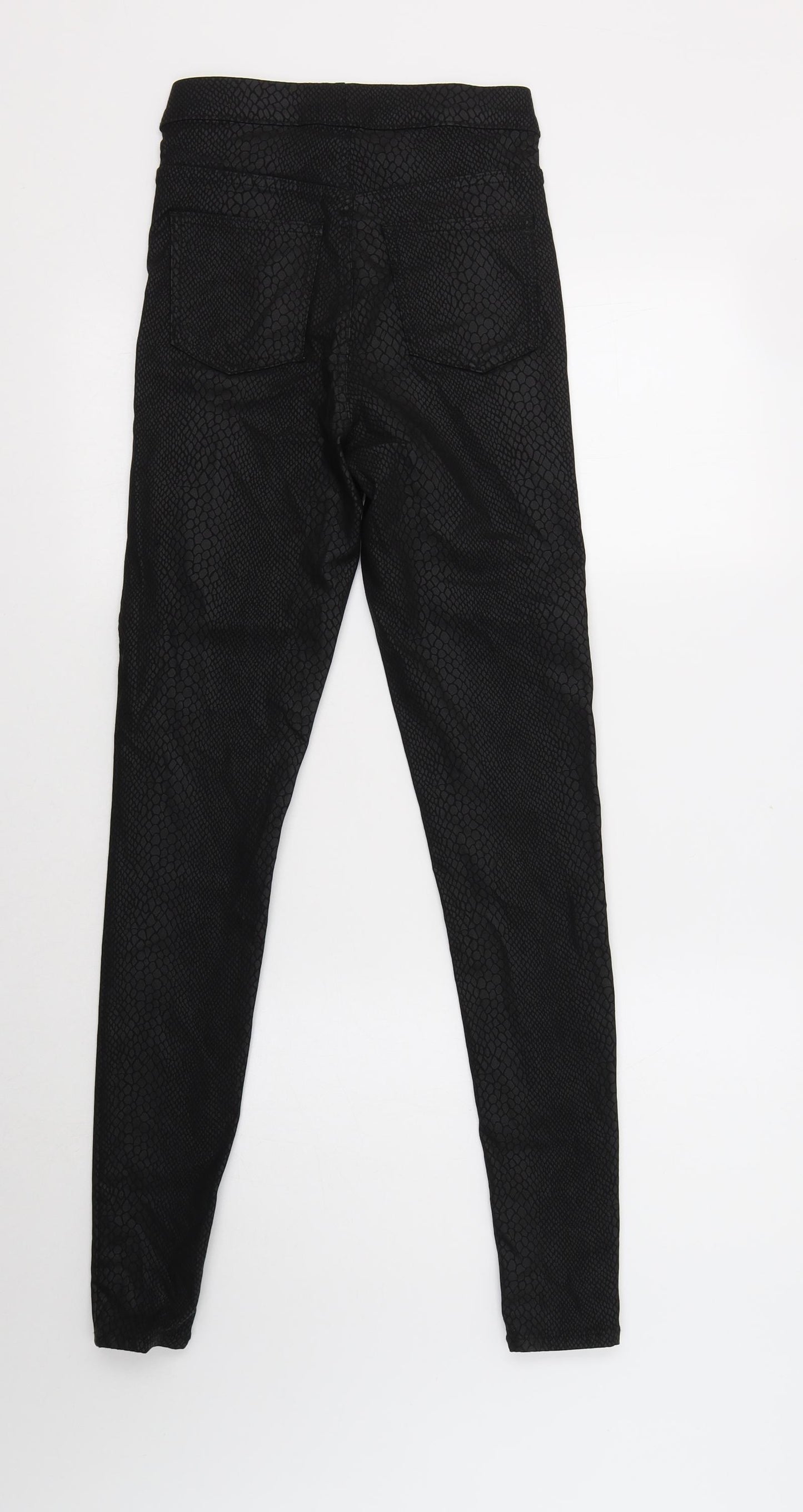 M&S Womens Black Animal Print Viscose Jegging Trousers Size 8 L32 in Regular