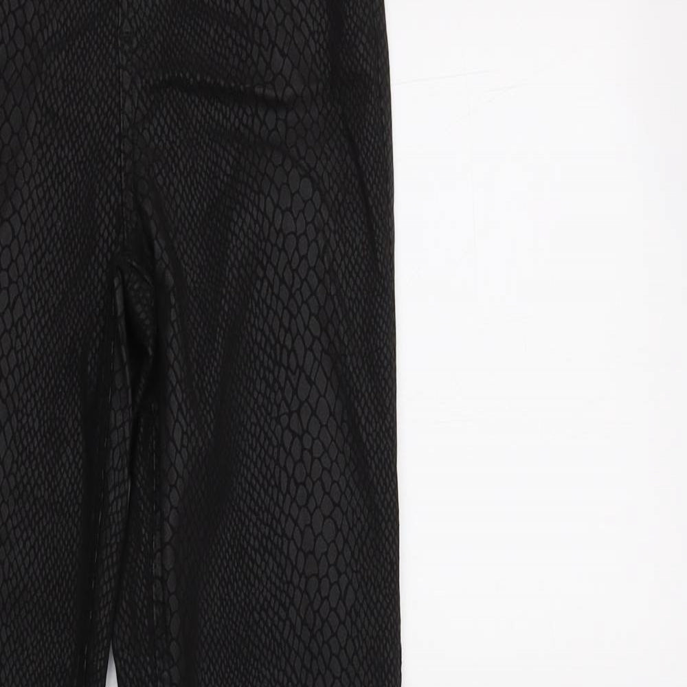 M&S Womens Black Animal Print Viscose Jegging Trousers Size 8 L32 in Regular