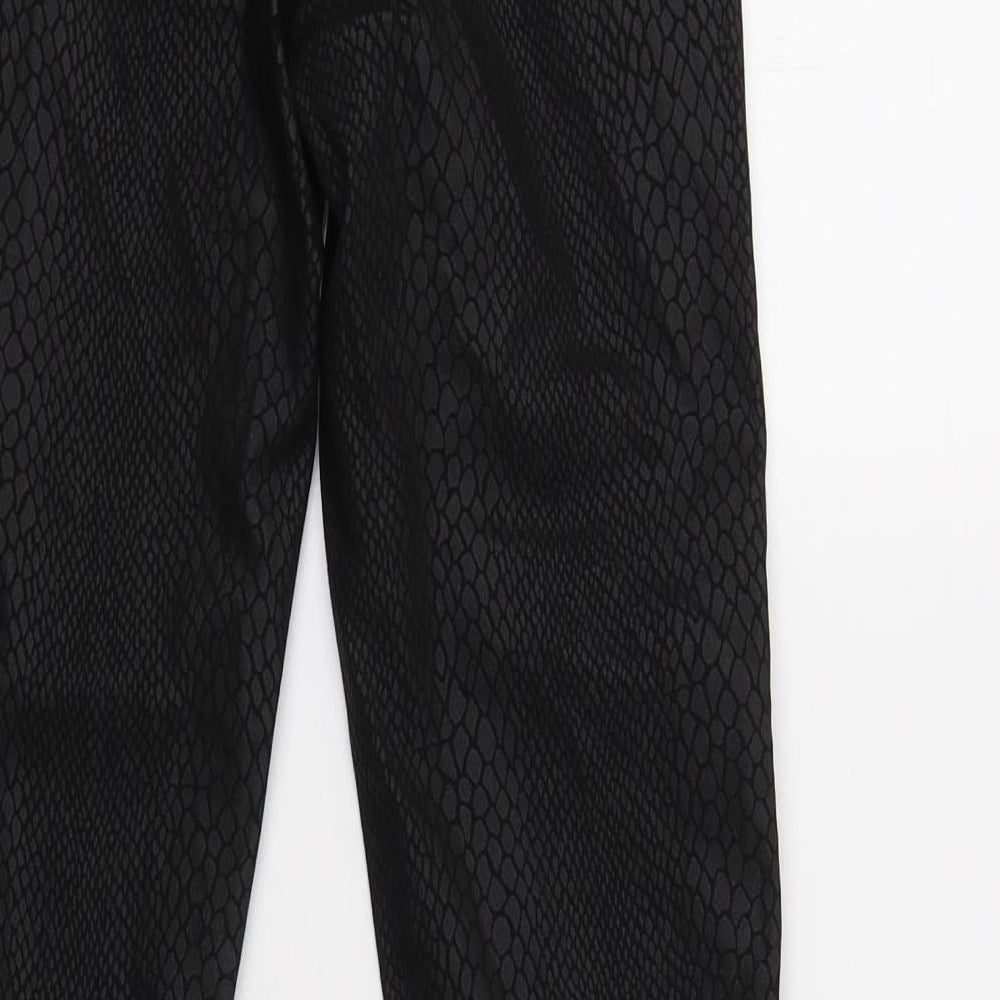 M&S Womens Black Animal Print Viscose Jegging Trousers Size 8 L32 in Regular