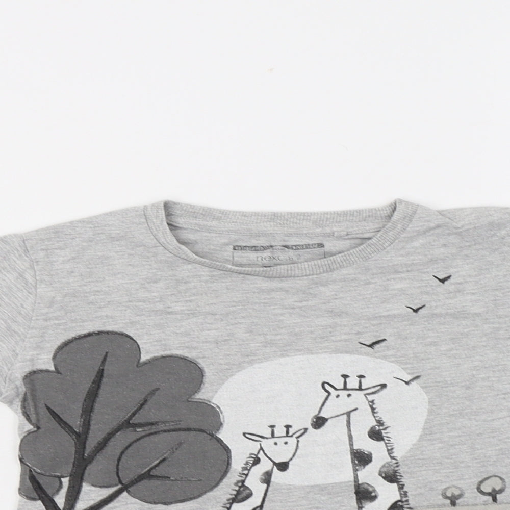 NEXT Girls Grey  Cotton Basic Blouse Size 3-4 Years Crew Neck  - Giraffe