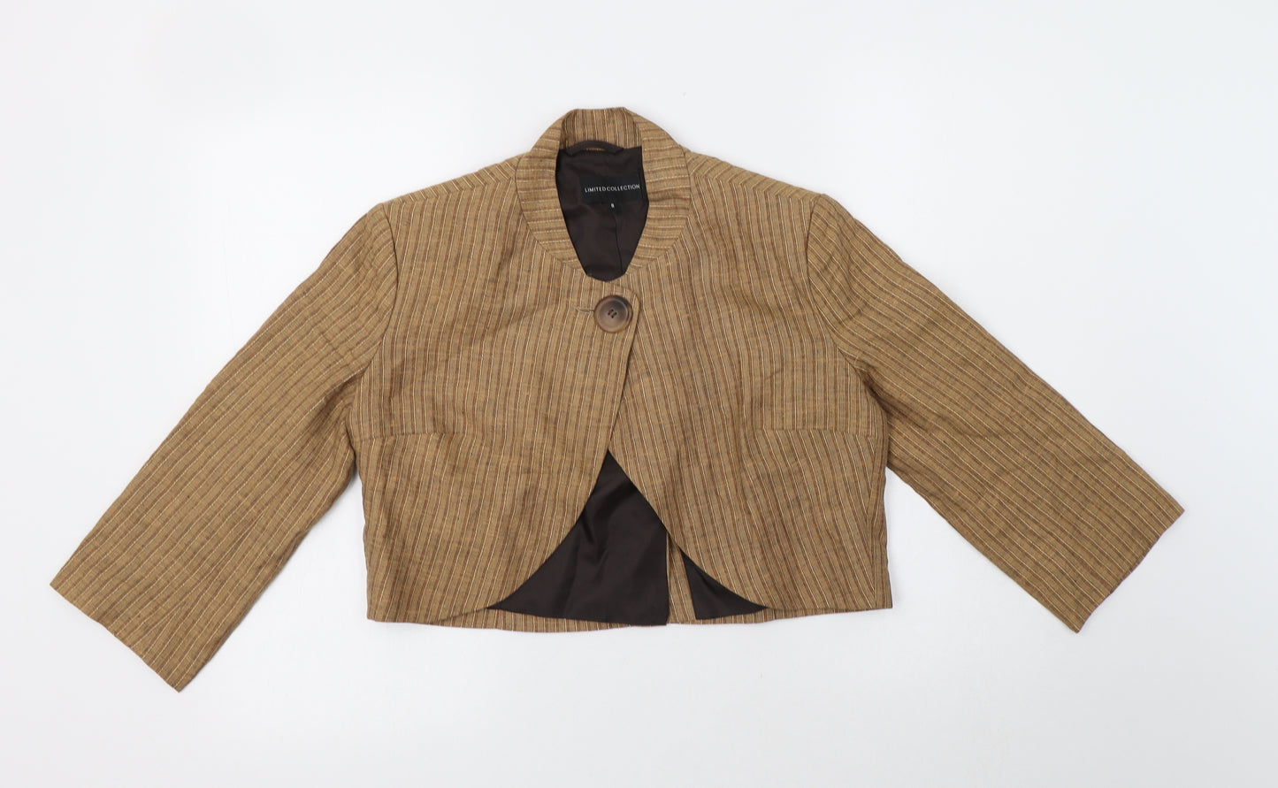 M&S Womens Beige Striped  Jacket Blazer Size 8  Button