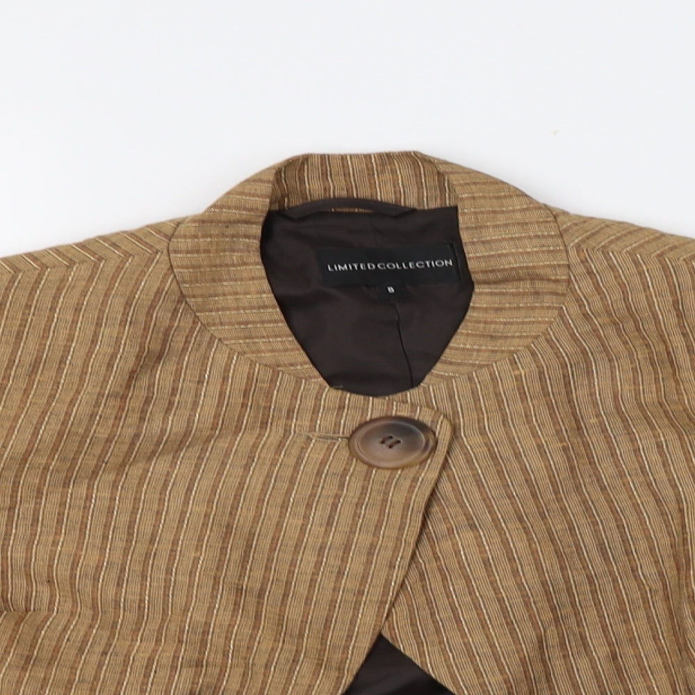 M&S Womens Beige Striped  Jacket Blazer Size 8  Button