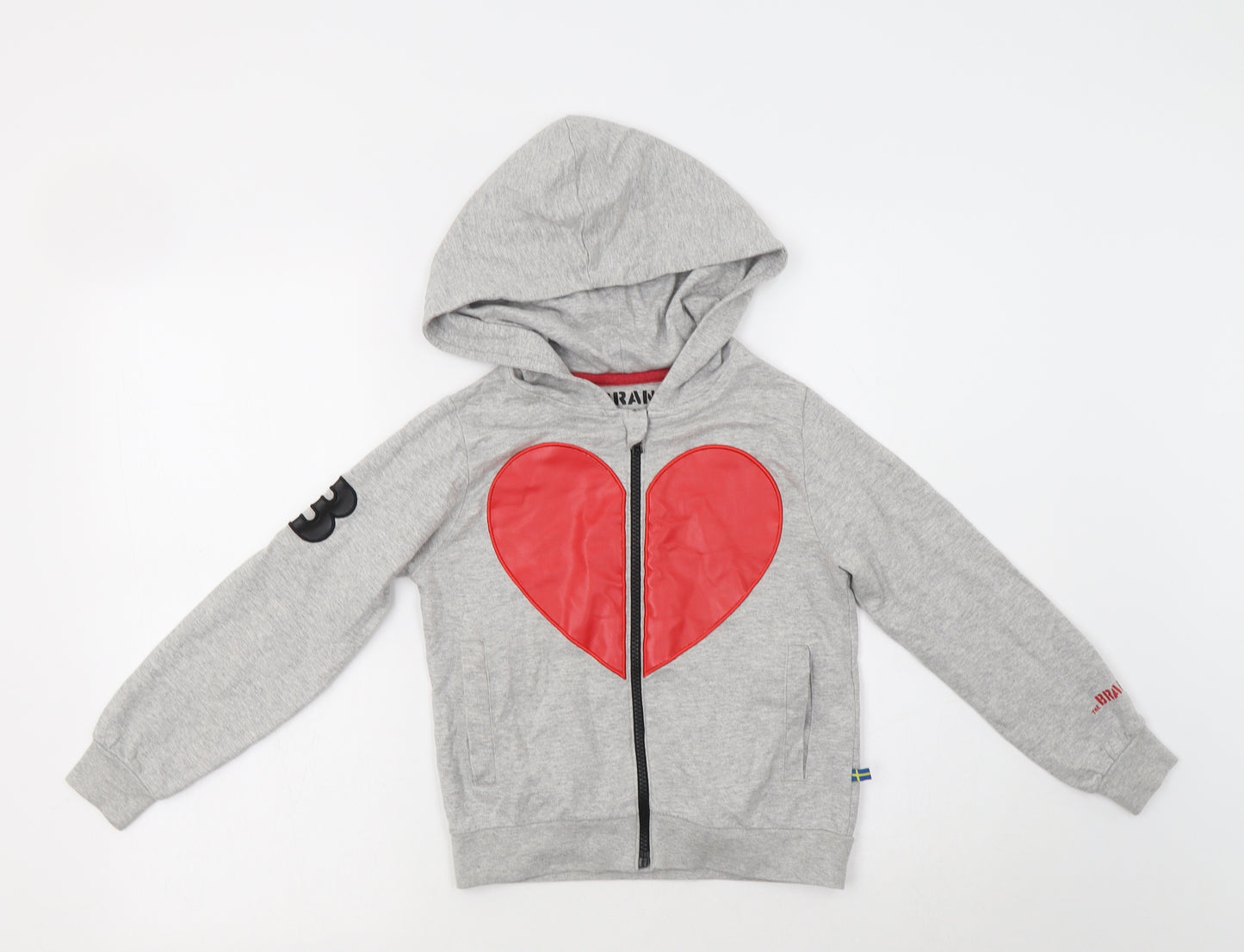 The Brand Girls Grey  Cotton Full Zip Hoodie Size 6-7 Years  Zip - Heart