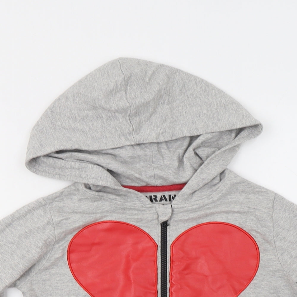 The Brand Girls Grey  Cotton Full Zip Hoodie Size 6-7 Years  Zip - Heart