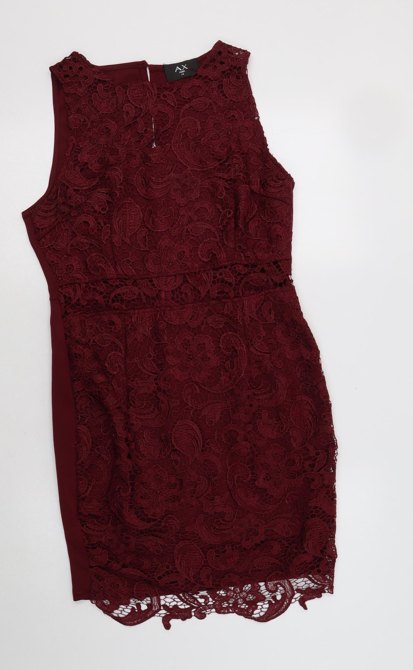 AX Paris Womens Purple  Polyester Bodycon  Size 14  Round Neck Zip - Lace Overlay