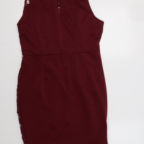 AX Paris Womens Purple  Polyester Bodycon  Size 14  Round Neck Zip - Lace Overlay