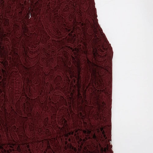 AX Paris Womens Purple  Polyester Bodycon  Size 14  Round Neck Zip - Lace Overlay