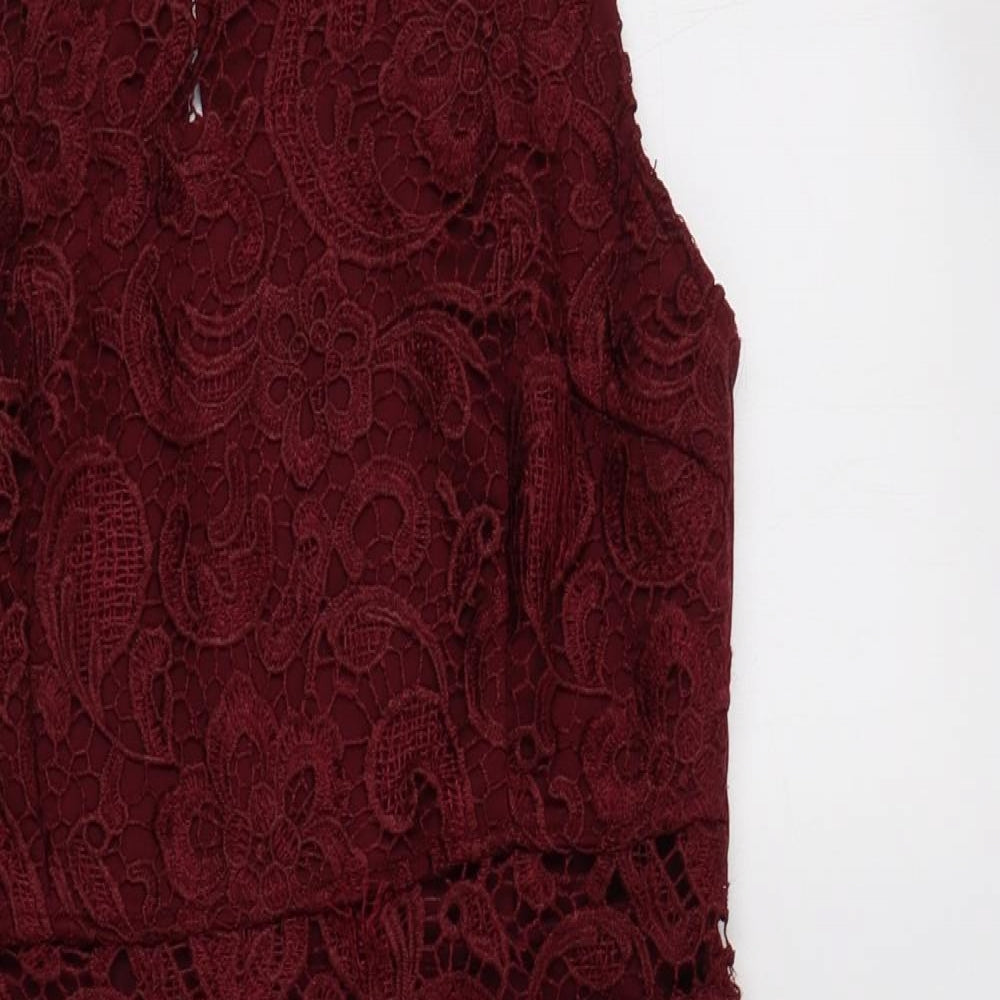 AX Paris Womens Purple  Polyester Bodycon  Size 14  Round Neck Zip - Lace Overlay