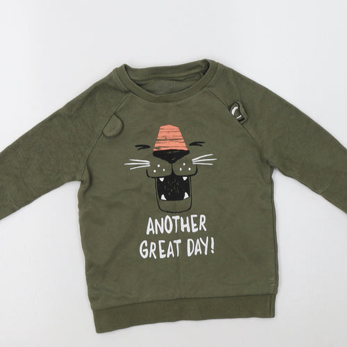 Nutmeg Girls Green  Cotton Pullover Sweatshirt Size 3-4 Years   - Big Cat