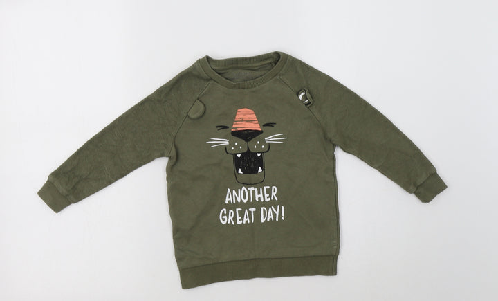 Nutmeg Girls Green  Cotton Pullover Sweatshirt Size 3-4 Years   - Big Cat