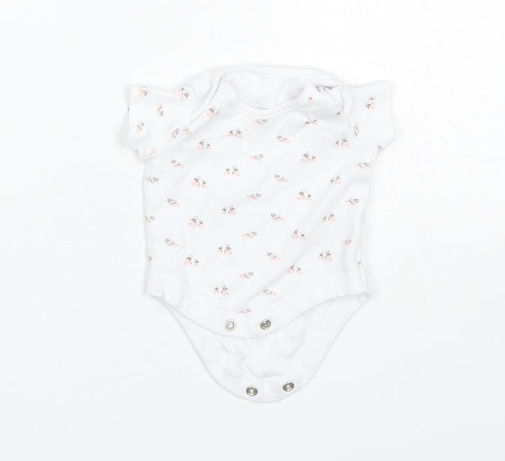 F&F Baby White Floral Cotton Romper One-Piece Size 0-3 Months
