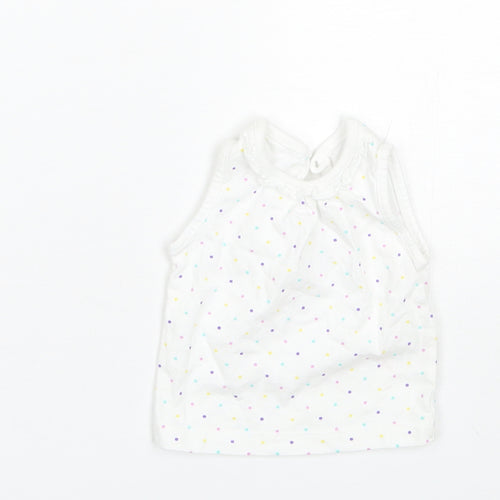 F&F Baby White Polka Dot Cotton Basic T-Shirt Size 0-3 Months Round Neck