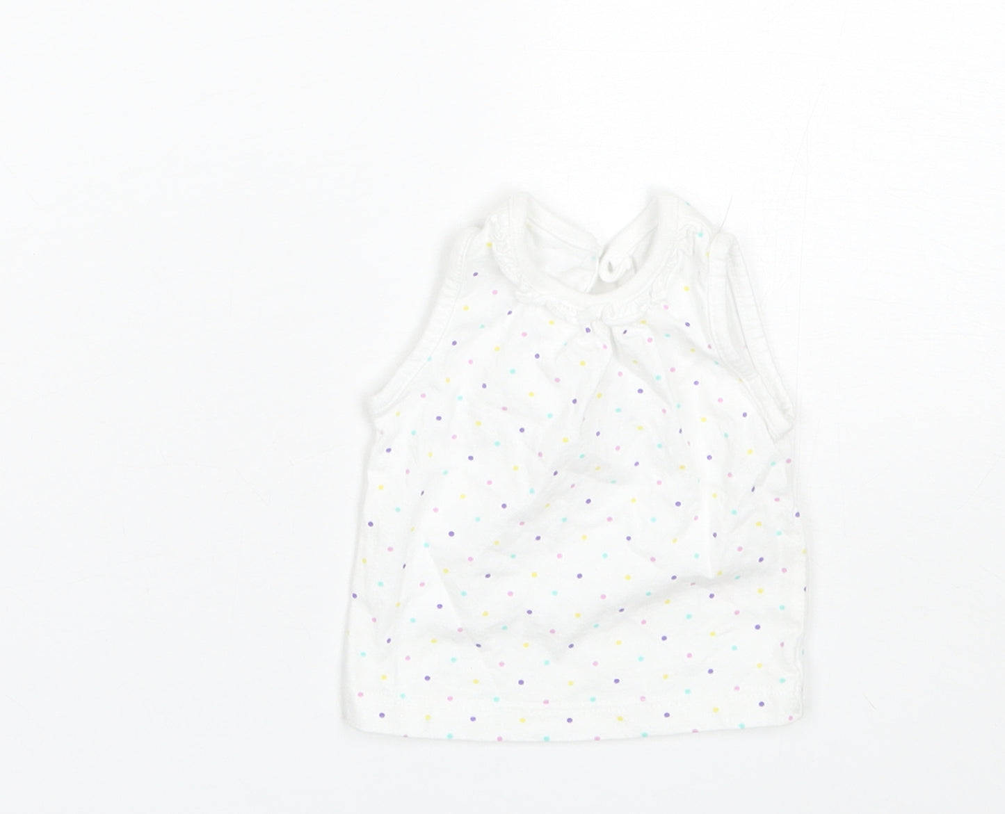 F&F Baby White Polka Dot Cotton Basic T-Shirt Size 0-3 Months Round Neck