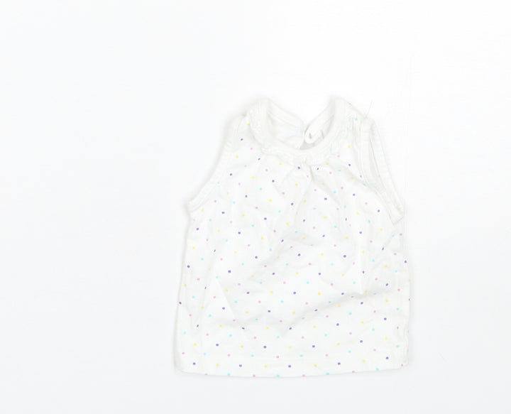 F&F Baby White Polka Dot Cotton Basic T-Shirt Size 0-3 Months Round Neck