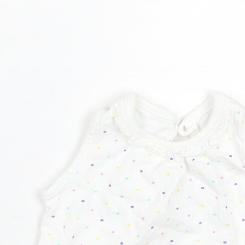 F&F Baby White Polka Dot Cotton Basic T-Shirt Size 0-3 Months Round Neck