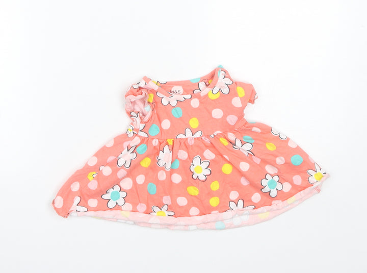 Marks and Spencer Baby Pink Polka Dot Cotton Shift Size 3-6 Months Round Neck