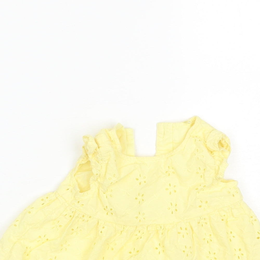 TU Baby Yellow  Cotton Shift  Size 0-3 Months  Round Neck