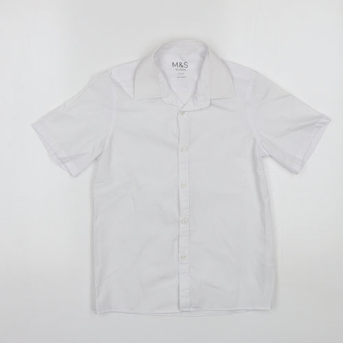 Marks and Spencer Boys White  Polyester Basic Button-Up Size 8-9 Years Collared