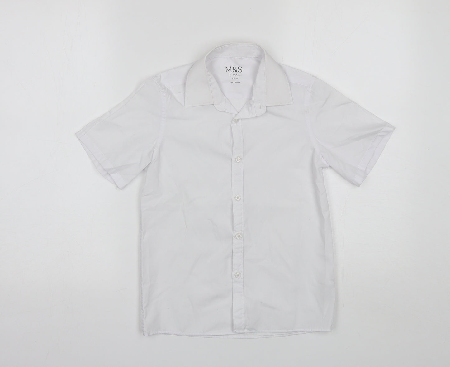 Marks and Spencer Boys White  Polyester Basic Button-Up Size 8-9 Years Collared