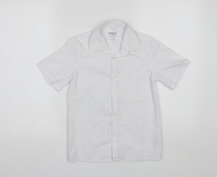 Marks and Spencer Boys White  Polyester Basic Button-Up Size 8-9 Years Collared