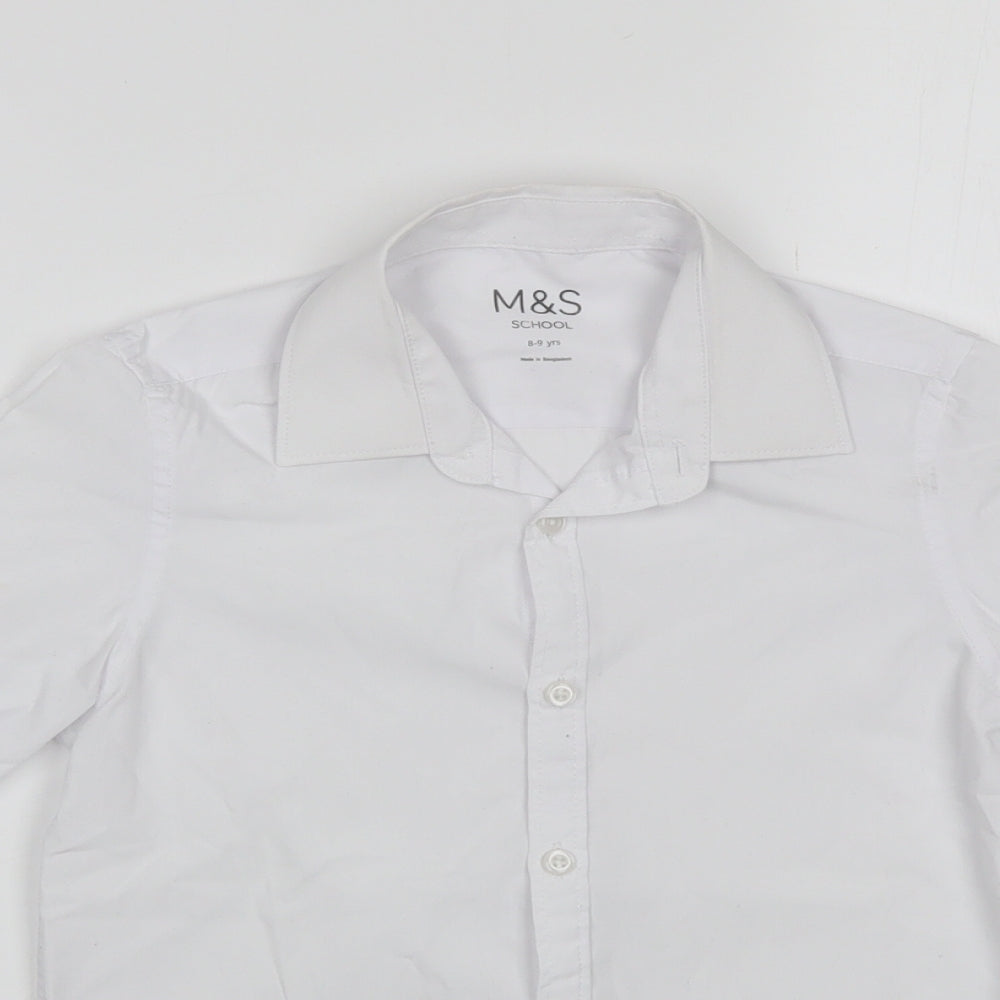Marks and Spencer Boys White  Polyester Basic Button-Up Size 8-9 Years Collared
