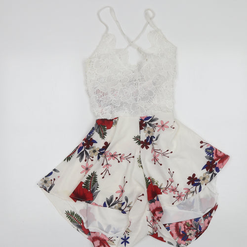 Preworn Womens White Floral Polyester Playsuit One-Piece Size L