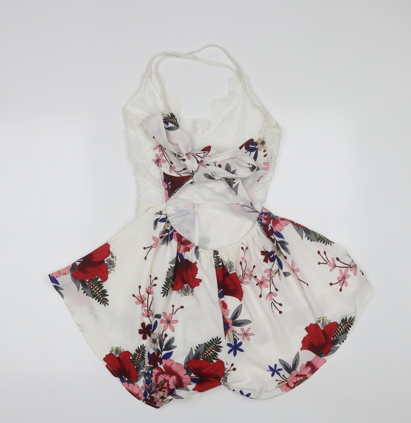 Preworn Womens White Floral Polyester Playsuit One-Piece Size L