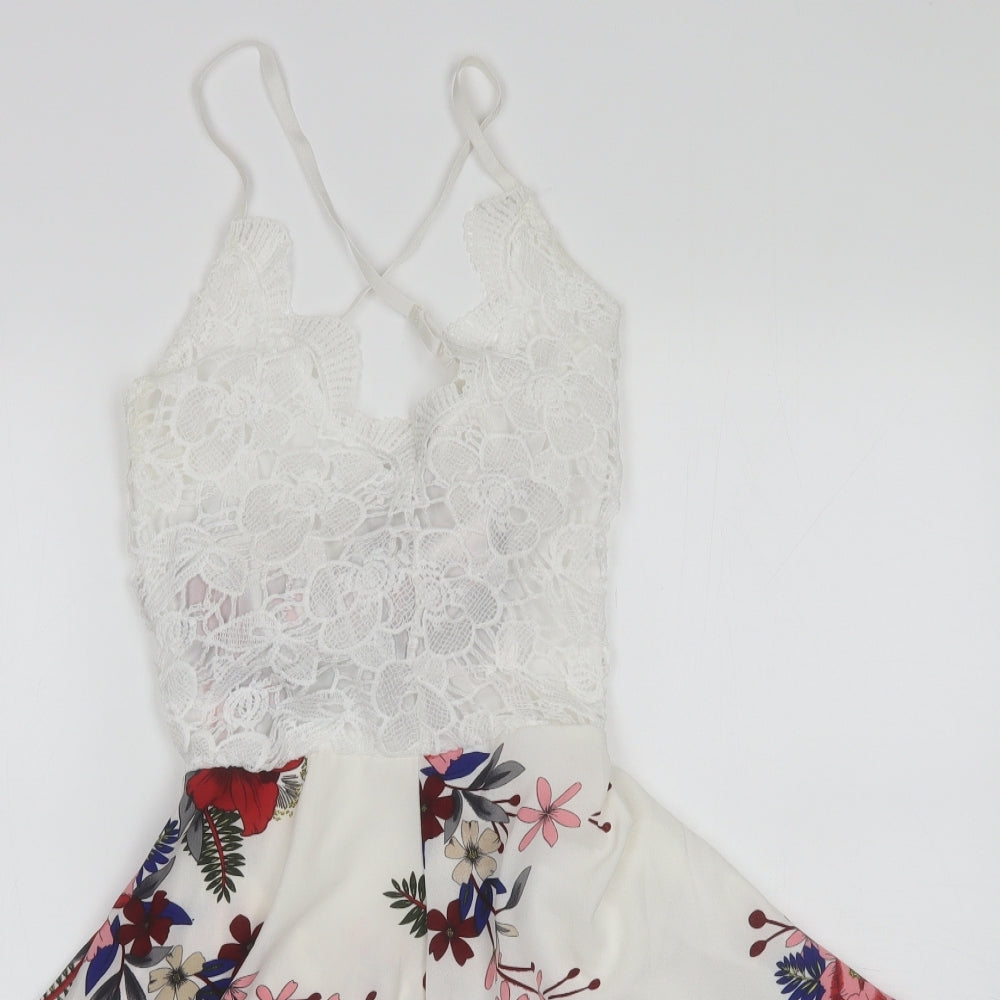 Preworn Womens White Floral Polyester Playsuit One-Piece Size L