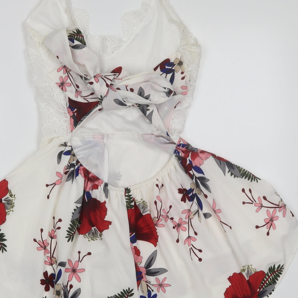 Preworn Womens White Floral Polyester Playsuit One-Piece Size L