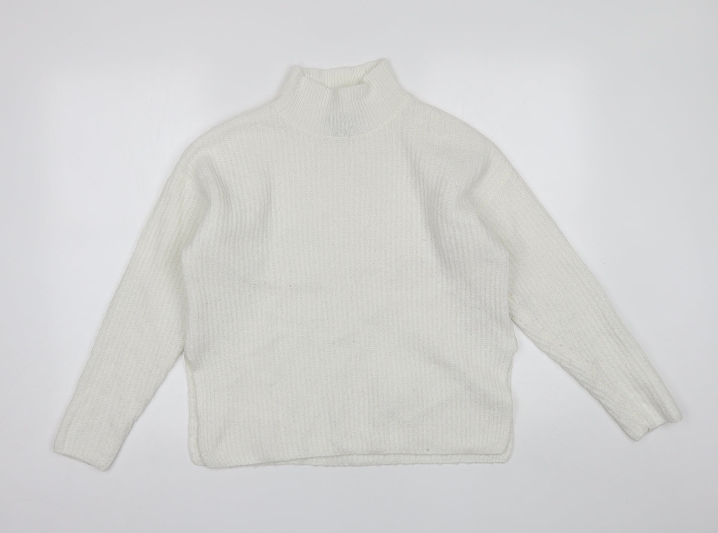 Primark Womens White Mock Neck  Acrylic Pullover Jumper Size 2XS