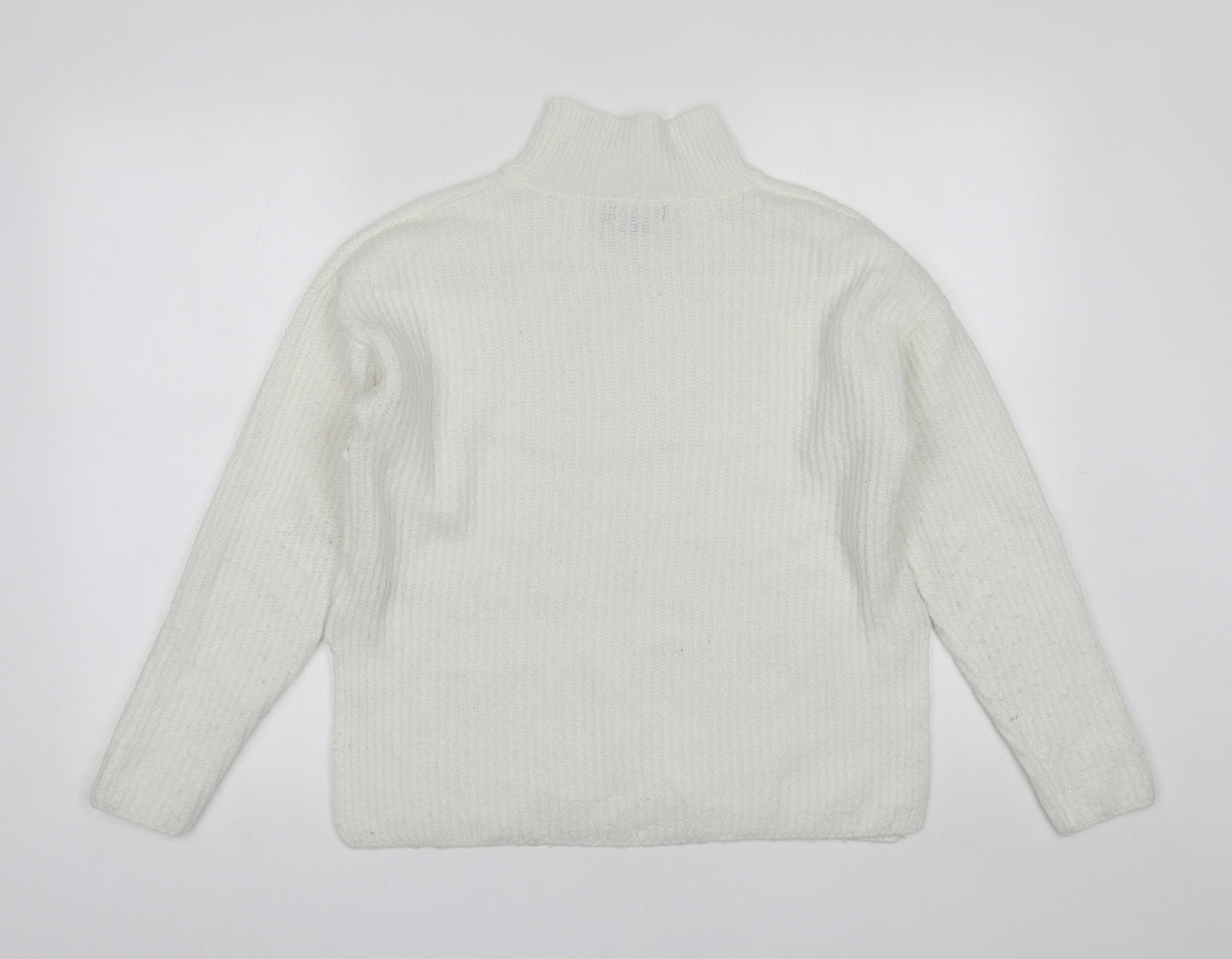 Primark Womens White Mock Neck  Acrylic Pullover Jumper Size 2XS