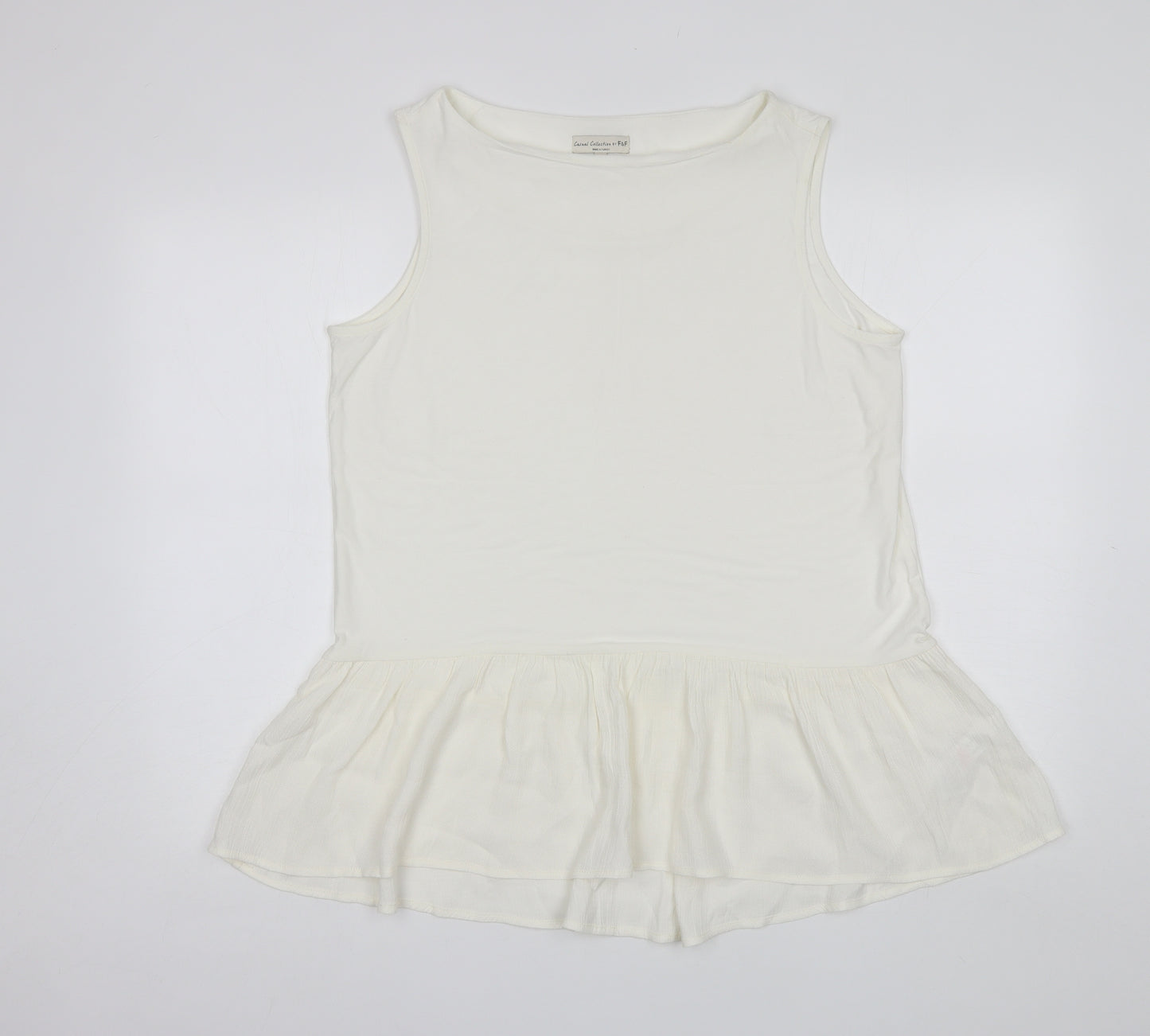 F&F Womens White  Viscose Basic Blouse Size 16 Round Neck