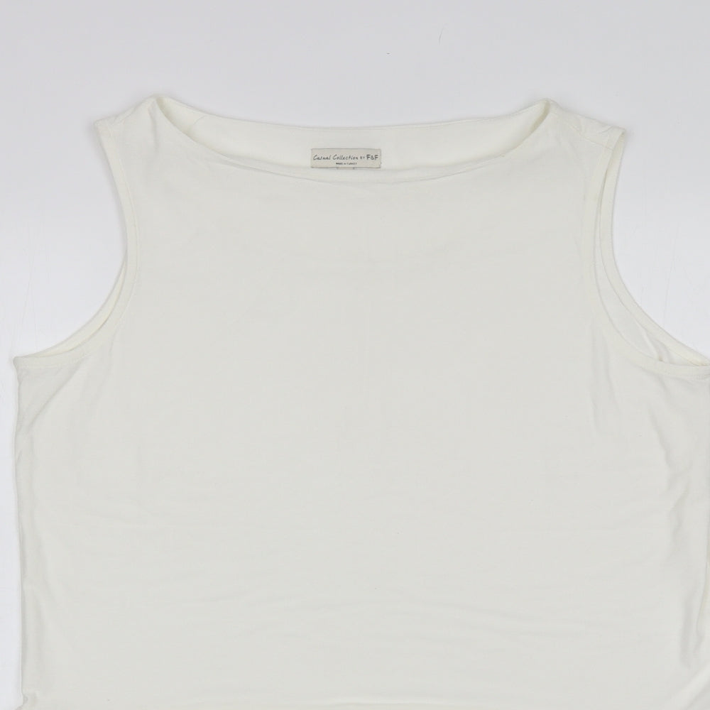 F&F Womens White  Viscose Basic Blouse Size 16 Round Neck