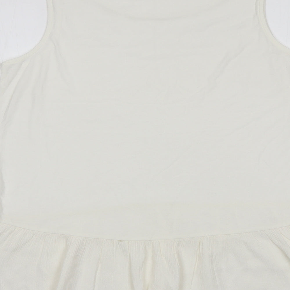 F&F Womens White  Viscose Basic Blouse Size 16 Round Neck