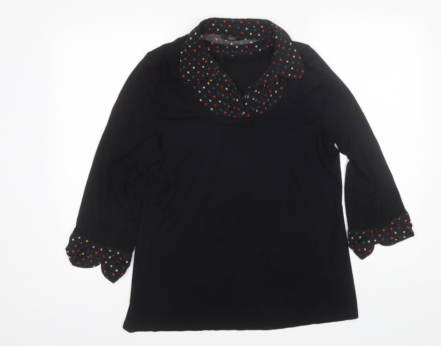 Marks and Spencer Womens Black  Viscose Basic Blouse Size 16 Collared